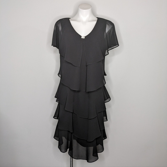 Vintage Patra black layered ruffle short sleeve dress 12 - Picture 2 of 9